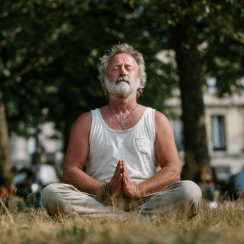 Egészséges idős emberek jógáznak a szabadban